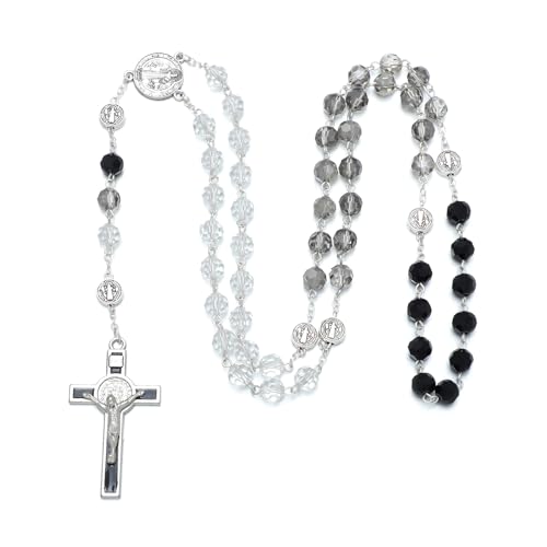 KOMI Crystal Rosary Beads with Jesus Crucifix, Catholic Necklace for Women First Communion Rosarios Wedding Rosary with Velvet Bag - style: 8MM-B