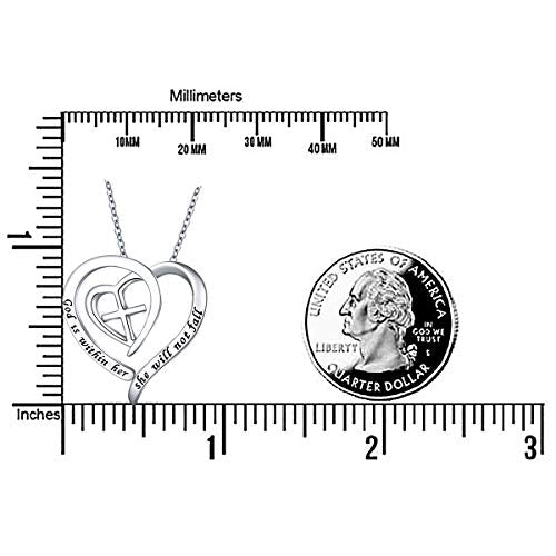 S925 Sterling Silver Christian Cross Heart Faith Bible Verse Necklace Rings - style: God is within her she will not fall.
