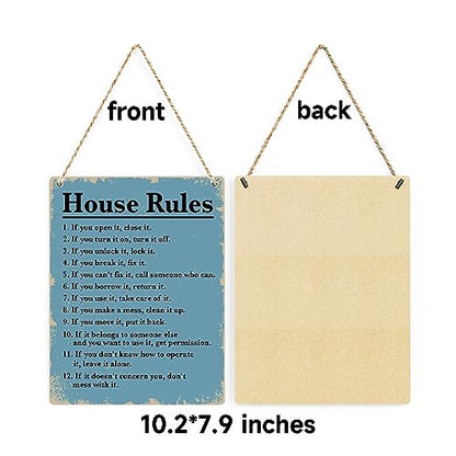 House Rules Wooden Hanging Sign, Farmhouse Living Room Home Decor Wall Art, Inspirational Family Quote, 8 x 10 Inches - color: House Rules