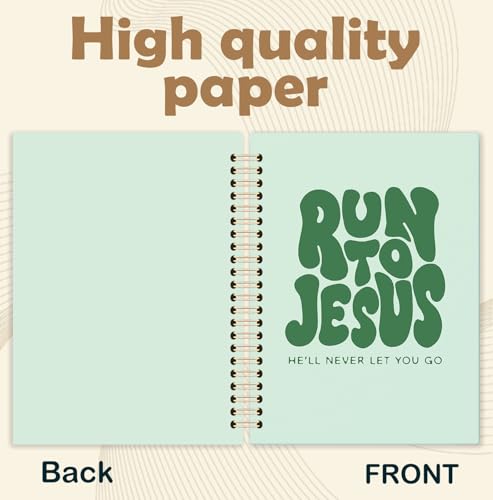 Green Christian Spiral Notebook, Run to Jesus Bible Verse Journal, Religious Scripture Journals for Writing, Bible Notebooks for Note Taking, Church Notes Journal, 5.5x8.3 Inch - color: Jesus-Green