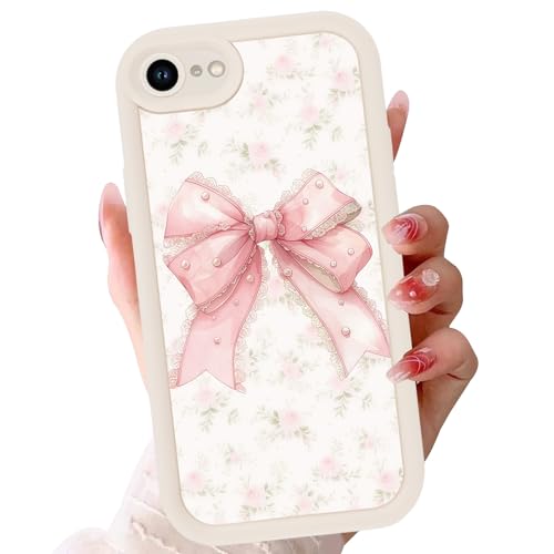 Pink Bow Phone Case for Apple iPhone 8 iPhone 7 iPhone SE 2022/2020 4,7", Aesthetic Cute Floral Ribbon Bowknot Girly Design Shockproof Soft Silicone Drop Protection for Women Girls Cover, White - color: white, size: for iPhone 8 7 iPhone SE 2022/2020