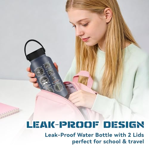 25oz Pilot Water Bottle with 2 Lid - Pilot Stainless Steel Insulated Water Bottles with Straw Lid, BPA-free Leakproof Insulated Reusable Sports Waters Bottle for Office Travel, Gifts Cup for Pilots - color: Pilot