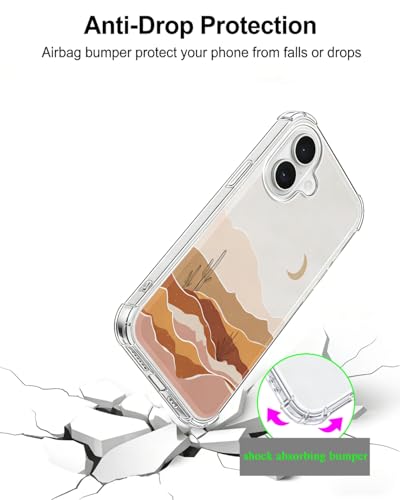 Boho Minimalist Moon Cactus Desert Phone Case Compatible with iPhone 17, Pastel Beige Brown Aesthetic Landscape Art Phone Cover for iPhone 17 - color: Desert