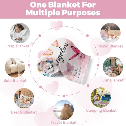 Baptism Blanket with Custom Name, Personalized Christian Religious Blanket for Men Women Faith, Spiritual Religious Blankets for First Communion Confirmation Affirmation for Him Her (Butterfly)