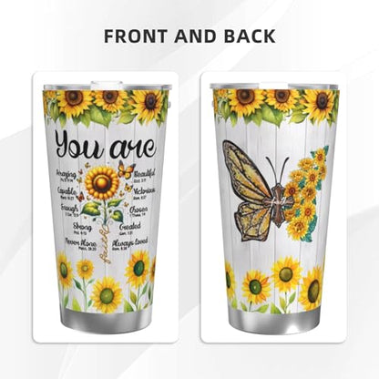 Christian Gifts for Women, Inspiration Religious Gifts, Bible Verse Encouragement Gifts, Thank You Gifts, Birthday Gifts for Women, Mom, Friend, Sister -20 Oz Stainless Steel Tumbler - color: Straw Three-piece Set 1