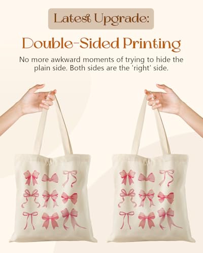 Miss Adola Canvas Tote Bag with Zipper for Women - color: Pk Bow Knot