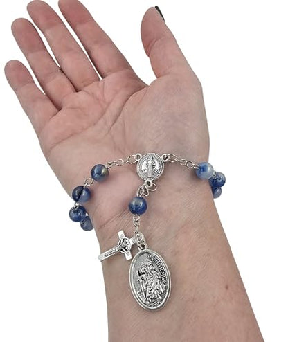 TALISMAN4U St Benedict Rosary for Car Rearview Mirror St Christopher Medal - color: Blue Acrylic Beads