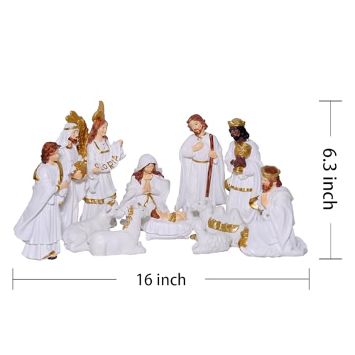 Nativity Set Figures12 Pcs Christmas Scene White Indoor Catholic Manger Set - color: White, size: 6 inches