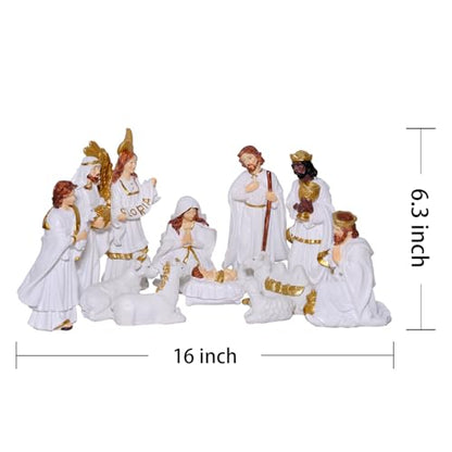 Nativity Set Figures12 Pcs Christmas Scene White Indoor Catholic Manger Set - color: White, size: 6 inches