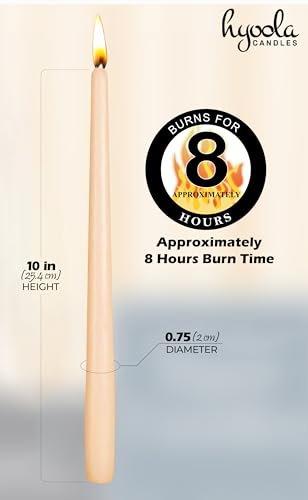 Hyoola Tall Taper Candles - 10 Inch Cream Dripless, Unscented Dinner Candle, Paraffin Wax with Cotton Wicks - 8 Hour Burn Time (Pack of 12) - size: 10 inch