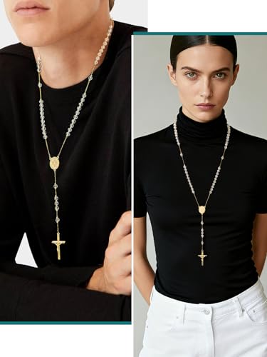 Supcare Rosary for Men Women Catholic Necklace Rosary Beads Customized - color: F01-Virgin Mary White