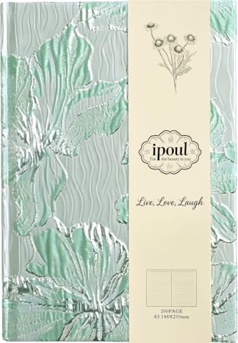 Flower Notebook, Hardcover, Lay Flat, A5, 6x8, Wide Ruled Pages, Writing Journal for Women, Pretty Notebook, Recipe Journal, Garden Journal, Gratitude Journal, Lily Gifts, Green - color: Lily Green