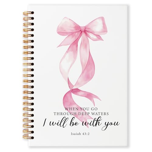 Grace Yonks Pink Bow Inspirational Bibles Journal Notebook, A5 Christian Spiral Notebook, Aesthetic Composition Book for Girls, Preppy School Supplies, 5.8" x 8.3" with 80 Pages(030)