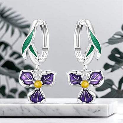 925 Sterling Silver Drop & Dangle Earrings for Women,Butterfly Dragonfly and Bee|Flower and leaf Earrings, Suitable for Sensitive Ears Fashion Jewelry Gift- Hypoallergenic Earrings - color: Purple iris