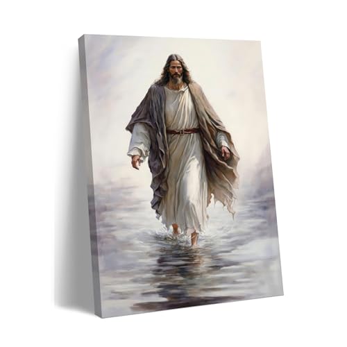 Framed Jesus Christ Wall Art Jesus Walking On Water Canvas Wall Art Christian Painting Prints Biblical Wall Decor Religious Room Decor for Church Prayer Room Christian Schools Hospitals 12" x 16" - color: Jesus 6, size: 16"L x 12"W