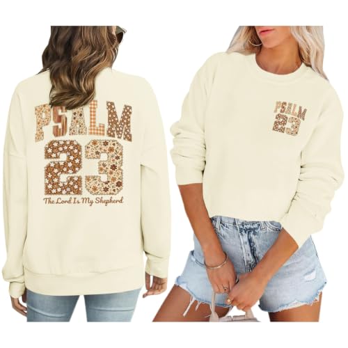BeWithYou Christian Sweatshirts for Women Psalm 23 Sweatshirt Jesus Faith Long Sleeve Shirt Bible Verse Graphic Pullover Tops - color: Apricot, size: Small