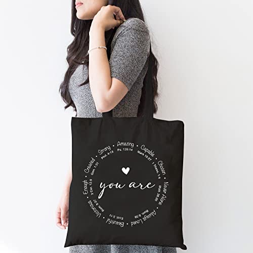 TSIIUO Women's You are Inspiration Canvas Tote Bag Funny Bible Verse Cute Graphic Reusable Shopping Canvas Bag - color: Black