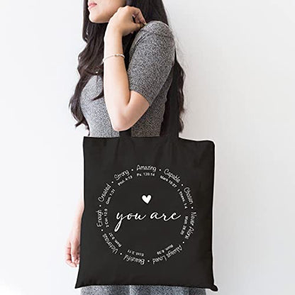 TSIIUO Women's You are Inspiration Canvas Tote Bag Funny Bible Verse Cute Graphic Reusable Shopping Canvas Bag - color: Black