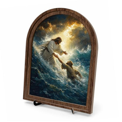 Farmhouse Christian Arch Wood Sign, Jesus Rescues Peter Faith Gift 8"×10" - color: color_name14