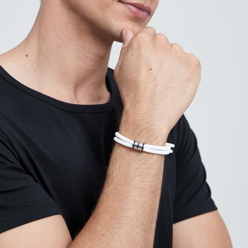 Silicone Christian Cross Braided Rope Bracelets for Men Women - color: White with Silver Cross Bead