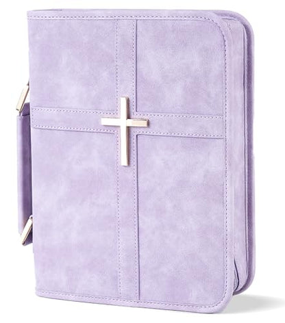 Vegan Leather Bible Cover Case, Bible Bag for Men Women, Gift Box Packaging - color: Purple