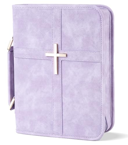 Vegan Leather Bible Cover Case, Bible Bag for Men Women, Gift Box Packaging - color: Purple