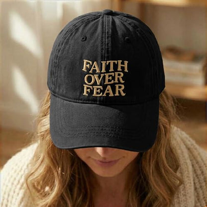 Faith Over Fear Hat for Men Women Embroidered Adjustable Cotton Christian Jesus Religious Faith Baseball Cap - color: Black