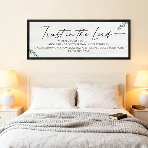 Trust in the Lord with all Your Heart Framed Wall Art, Positive Religious Black Bible Verse for Christian God Jesus Christ Prayer, 40''×15'' Rustic Long Holy Catholic Scripture Decor Black - color: Black Frame, style: Trust in the Lord