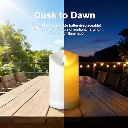 Solar Candles Outdoor Waterproof, Flameless LED Pillars Candles, Set of 3 - size: 3.25" × 4"/5"/6" (3-Pack)