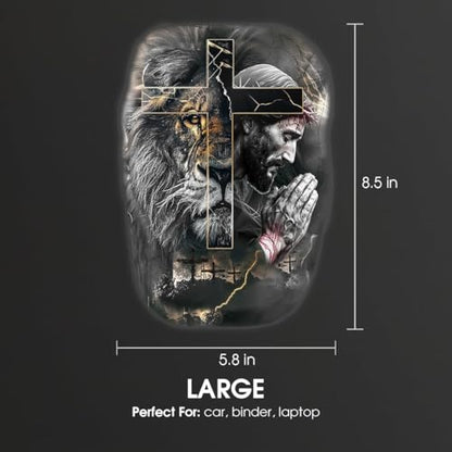 Premium Jesus Cross Lion of Judah Decal – Christian Vinyl Car Sticker, Lion of God Jesus Sacrifice Cross for Car Truck Laptop Window – Religious Faith Decal (Large: 8.5" x 5.8") - size: L: 8.5 x 5.8