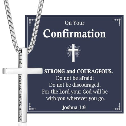 First Communion, Baptism, Confirmation Gifts for Teen Boys Cross Necklaces Religious Joshua Jewelry Easter Birthday - style: Confirmation Gift for Boys