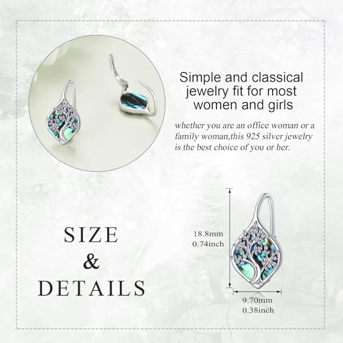 Celtic Trinity Knot Earrings for Women 925 Sterling Silver Triquetra Knot Leverback Abalone Shell Irish Jewelry Tree of Life Gift - style: tree of life