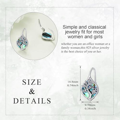 Celtic Trinity Knot Earrings for Women 925 Sterling Silver Triquetra Knot Leverback Abalone Shell Irish Jewelry Tree of Life Gift - style: tree of life
