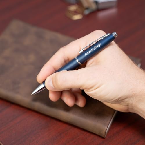 Cross Calais Personalized Ballpoint Pen in Matte Blue with Chrome Trim - color: Matte Blue