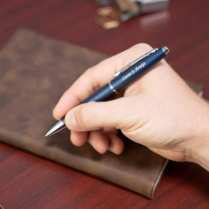 Cross Calais Personalized Ballpoint Pen in Matte Blue with Chrome Trim - color: Matte Blue
