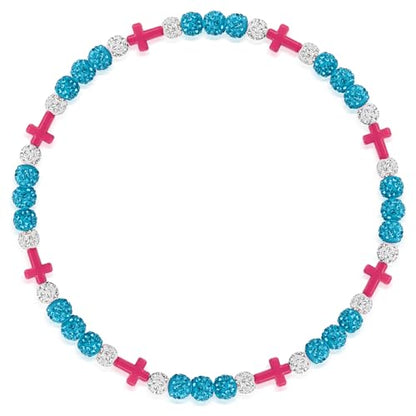 Beaded Baseball Necklace | Adjustable Sports Rope Chain with Baseball Cross Charm - Great Baseball Drip Gift for Players and Fans - color: Lt-Blue White Pink