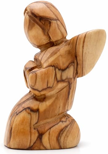 Zuluf Hand Carved Olive Wood Kneeling Angel Figurine 3.7” – Wooden Angel Statue for Christian Home Decor, Sympathy & Memorial Gift, Handmade in Bethlehem - color: 3.6" Kneeling Angel