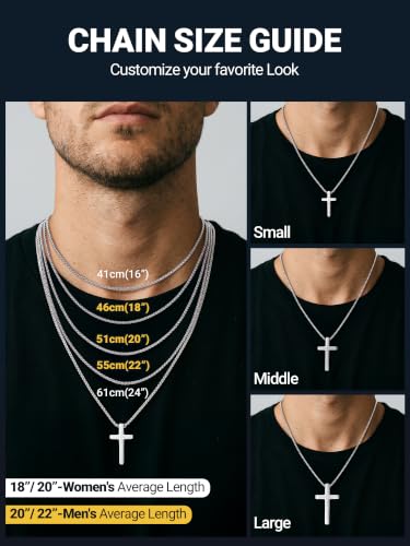 PROSTEEL Cross Necklace for Men Stainless Steel Pendant Chain - color: Silver, size: 18 inches(46cm)-women's average length, style: Medium Cross: 1.6"*0.9"