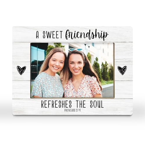 Christian Friendship Gifts for Women Picture Frame, Gifts for Christian Women Friends, a Sweet Friendship Refreshes the Soul Bible Verse Photo Frame 4x6 Horizontal Photo for Tabletop Display