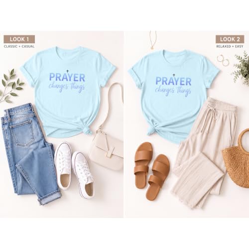 BeWithYou Christian Shirts for Women Religious Faith Jesus God Tshirts Inspirational Bible Verse Cross Graphic Tee Casual Top - color: Light Blue, size: Small