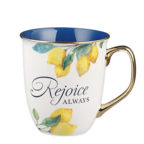 Christian Art Gifts Large Ceramic Scripture Coffee & Tea Mug for Women - color: Blue/Rejoice