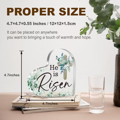 Christian Gifts for Women, He is Risen Bible Verse Acrylic Sign Decorations, Easter Decorations for the Home, Rustic Table Centerpiece Block Signs for Home Office Bedroom Living Room Decor - color: C-11