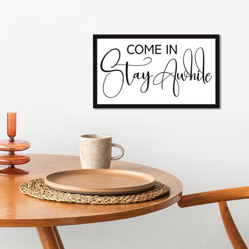 Come in Stay Awhile Sign Wooden Box Desk Decor,Rustic Farmhouse Home Wood Block Sign for Home Living Room Shelf Tabletop Decor 10'' x 6'' - style: Come in Stay Awhile