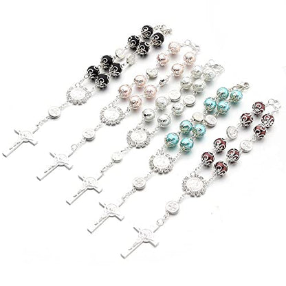 2-Piece Car Rosary & Cross Pendant Car Accessories, Rearview Mirror Hanging Ornament (White) - color: White