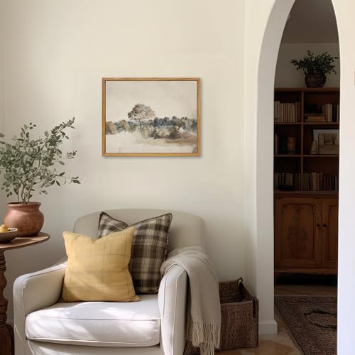 KBKBART Framed Vintage Neutral Wall Art Prints, Antique Rustic Muted Landscape Canvas Painting, Retro Countryside Nature Wilderness Illustrations Farmhouse Decor, Neutral Vintage Decor Ready To Hang - color: Countryside Nature, size: 10"L x 8"W