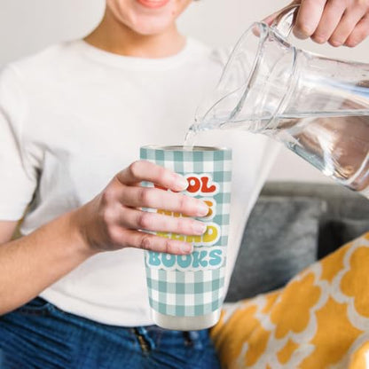 Blue Gingham Cool Kids Read Books 20oz Travel Coffee Mug Tumbler - color: cool
