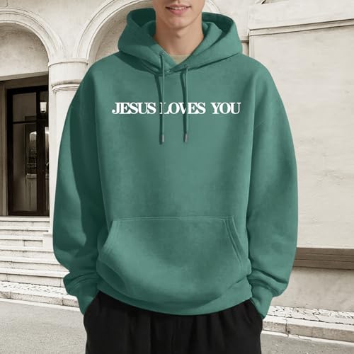 Christian Jesus Loves You Hoodies for Teen Religious Faith Sweatshirts Bible Verse Graphic Youth Hoodie - color: Green, size: X-Large