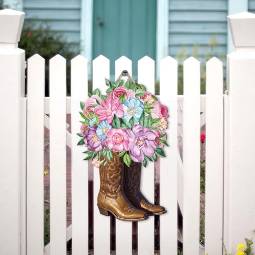 Pink Western Wall Art Cowgirl Room Decor Cowboy Boots With Flower Pictures Country Aesthetic Wood Prints Poster Preppy Teen Girls Room Decorations for Bathroom Living Bedroom Dorm Gift, 8.6''x11.3'' - Ready to Hang - color: Pink-8.6L''x11.3W''