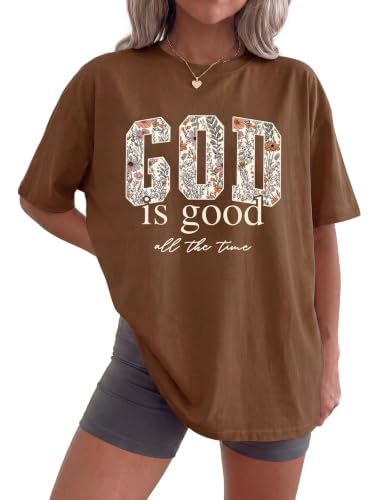 Christian Shirts for Women Oversized Tshirts Vintage Graphic Tees - color: Coffee, size: X-Large