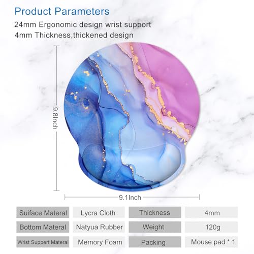 ITNRSIIET Ergonomic Mouse Pad with Wrist Support Wrist Rest Smooth Surface Non-Slip Rubber Base Comfortable Office Supplies Pain Relief, 9.8 x 9.1 inches, Blue Purple Marble Art - color: Blue Purple Marble Art